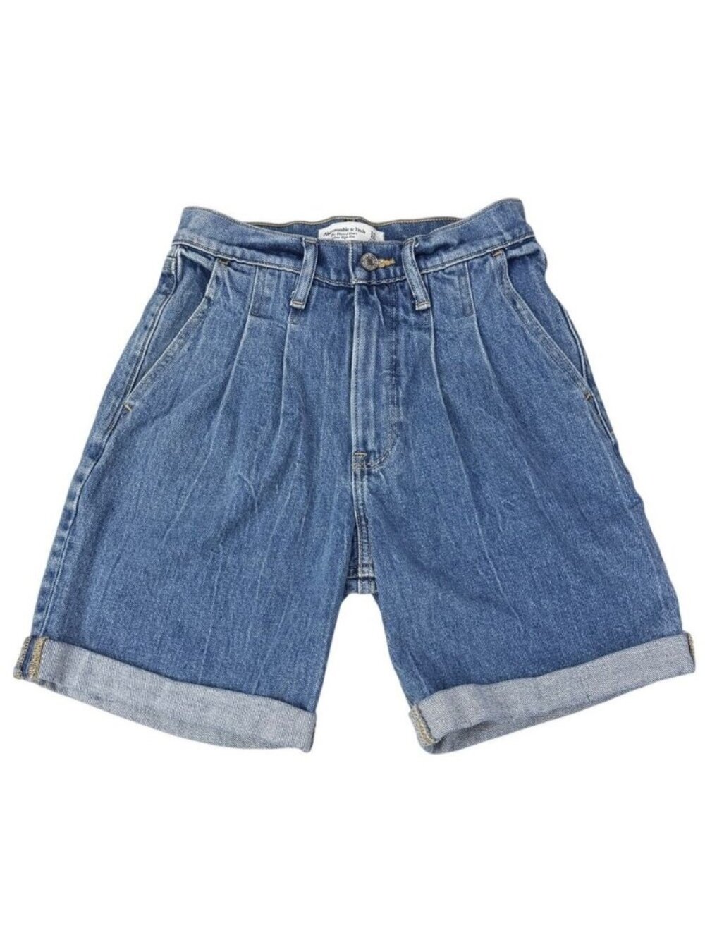 ABERCROMBIE & FITCH The Pleated Short Ultra High Rise Denim Cuffed Size 24 - Picture 2 of 6